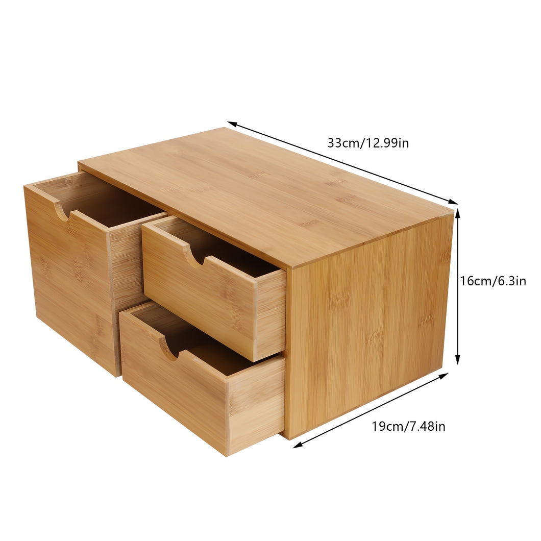 Mini Bamboo Desk Drawer Tabletop Storage Organization Box