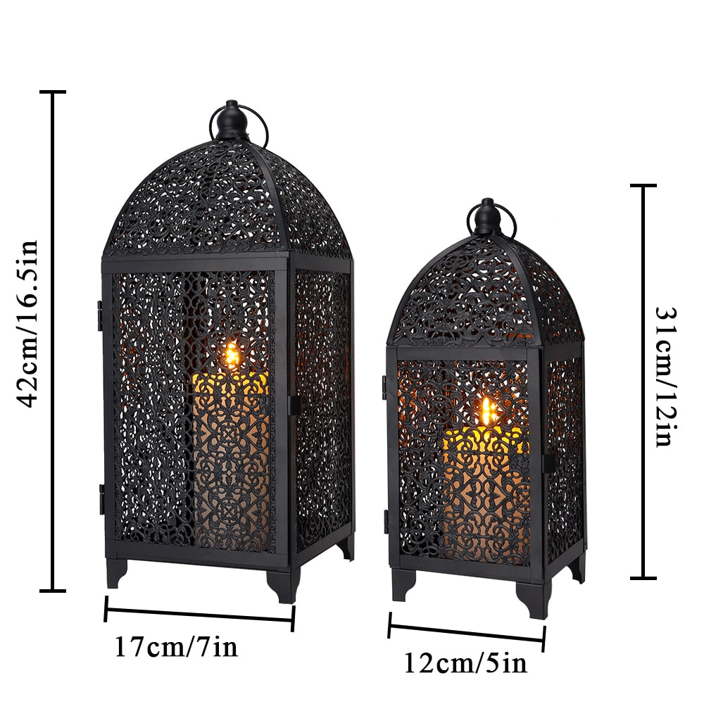 2pcs Metal Black Lantern Decorative Hanging Candle Holders