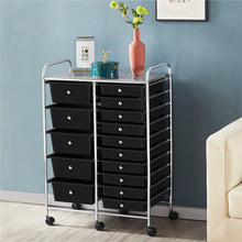 Load image into Gallery viewer, 15 Drawers Black Metal Frame Storage Cart with Lockable Wheels,
