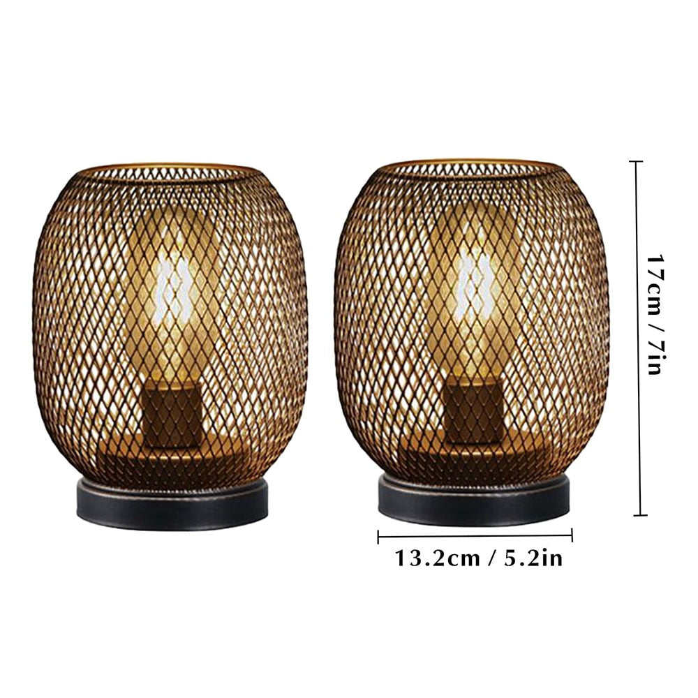 Metal Cage Round Shaped Battery Powered Cordless LED Table Lamp