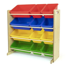 Load image into Gallery viewer, Multi-Color Children&#39;s Wood and Plastic Toy Storage Racks with 12 Bins
