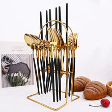 Load image into Gallery viewer, 24pcs Black Gold Stainless Steel Dinnerware Set
