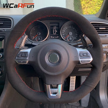 Load image into Gallery viewer, Custom Black Suede Car Steering Wheel Cover
