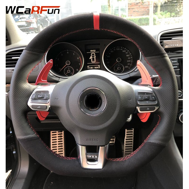 Custom Black Suede Car Steering Wheel Cover