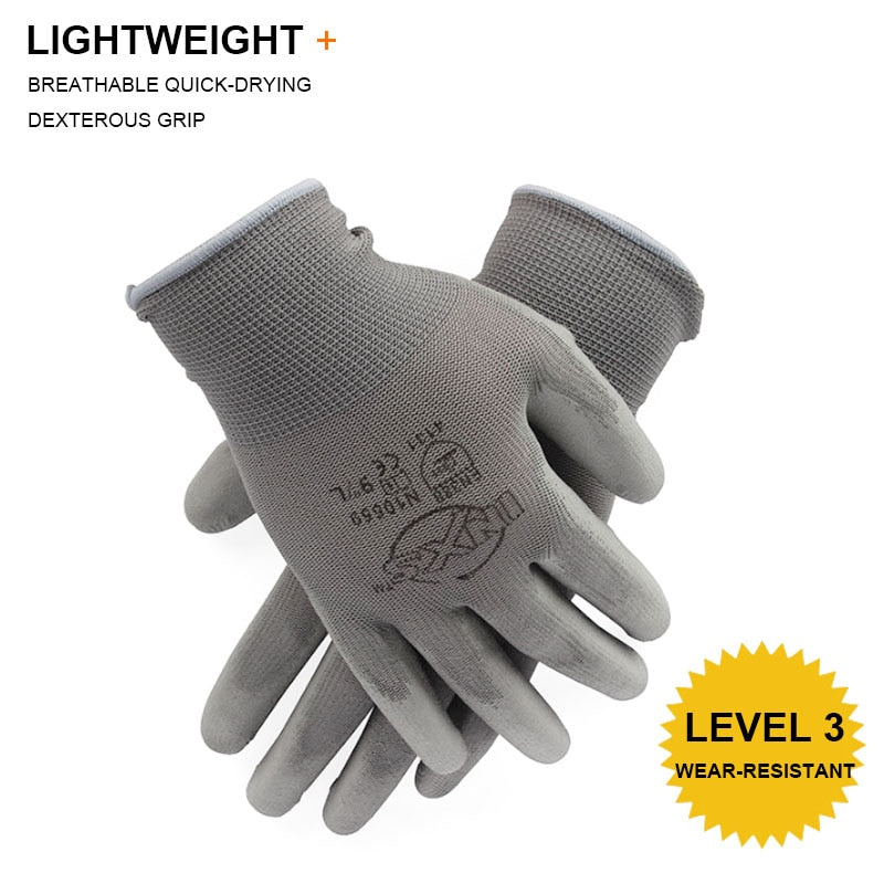 Certificated Black Polyester PU Work Safety Gloves