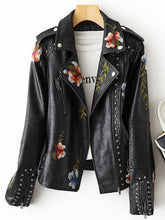 Load image into Gallery viewer, Women Retro Floral Print Embroidery Faux Soft Leather Jacket - beyondyourzone
