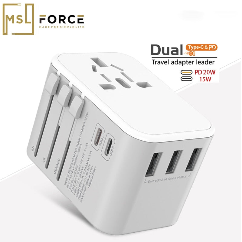 4 Port USB Charger With Universal Travel Plug Adapter