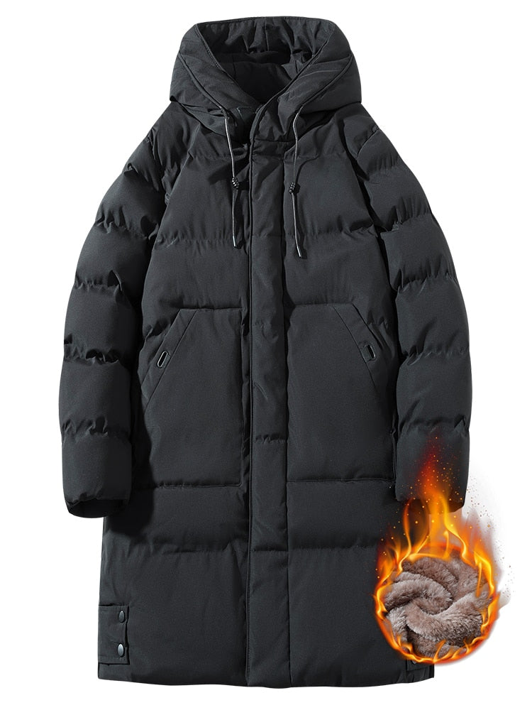 Men's Long Winter Warm Fleece Liner Hooded Windbreaker Parka  Jacket
