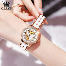 Load image into Gallery viewer, Ladies Elegant Butterfly Diamond White Ceramic Band Watch - beyondyourzone
